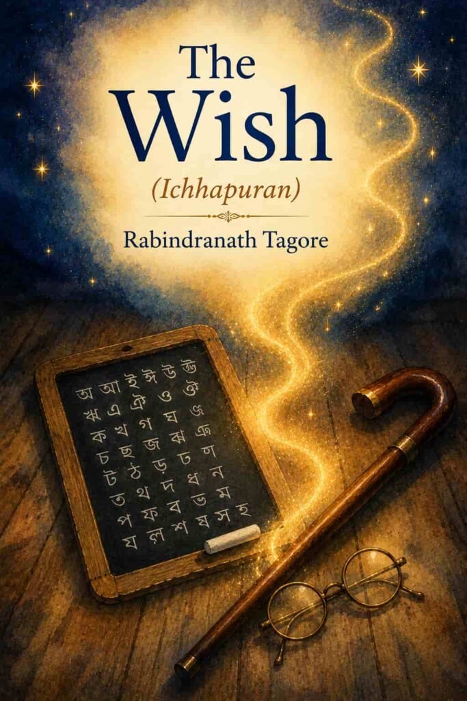 Book cover for The Wish by Rabindranath Tagore, featuring a classic design for the renowned Bengali story.