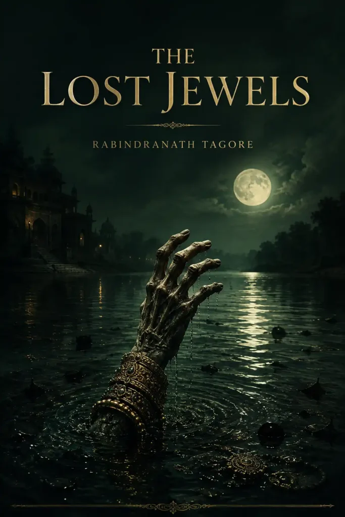 Book cover for The Lost Jewels by Rabindranath Tagore, featuring a classic design for the renowned Bengali short story.