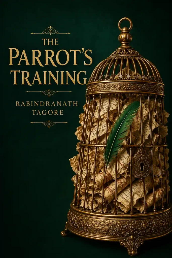 Book cover for The Parrot’s Training by Rabindranath Tagore, featuring a classic design for the renowned Bengali story.