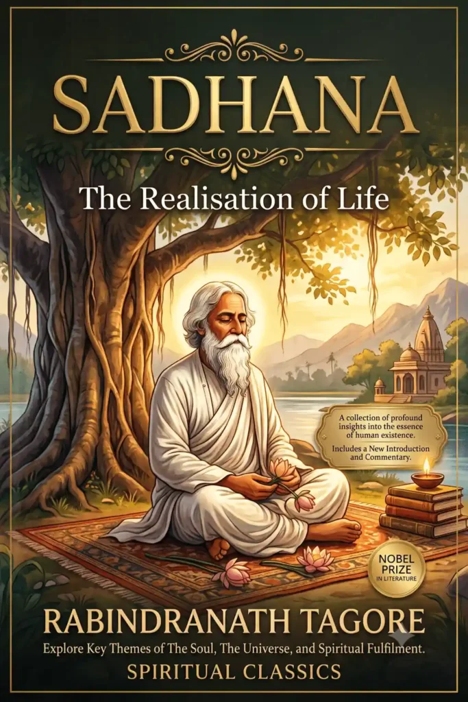 Book cover of Sadhana by Rabindranath Tagore available for free PDF download.