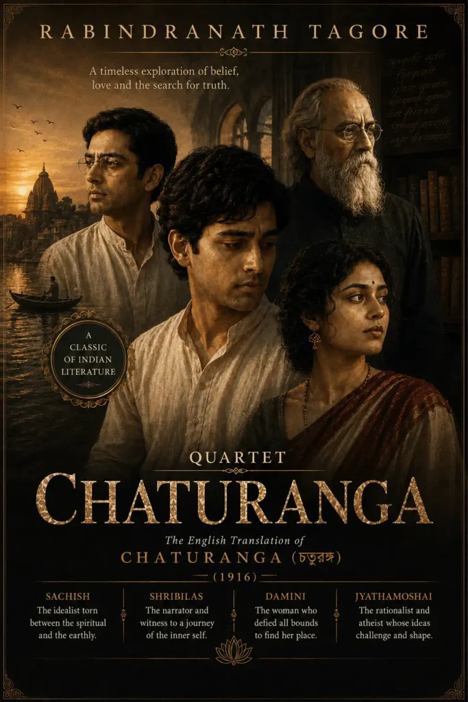 Book cover for Chaturanga by Rabindranath Tagore, featuring a classic design for the renowned Bengali novel.