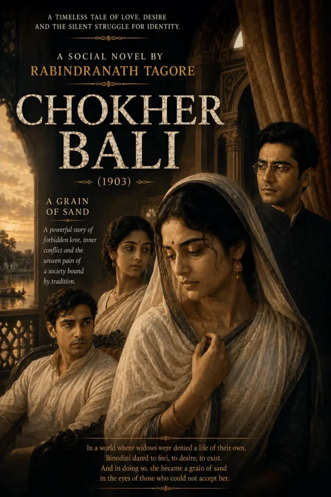 Book cover for Chokher Bali by Rabindranath Tagore, featuring a classic design for the renowned Bengali novel.