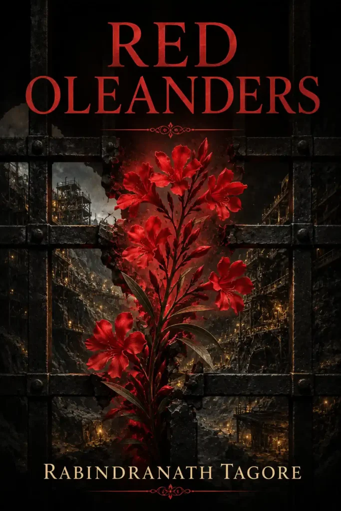 Book cover for Red Oleanders by Rabindranath Tagore, featuring a classic design for the renowned Bengali play.