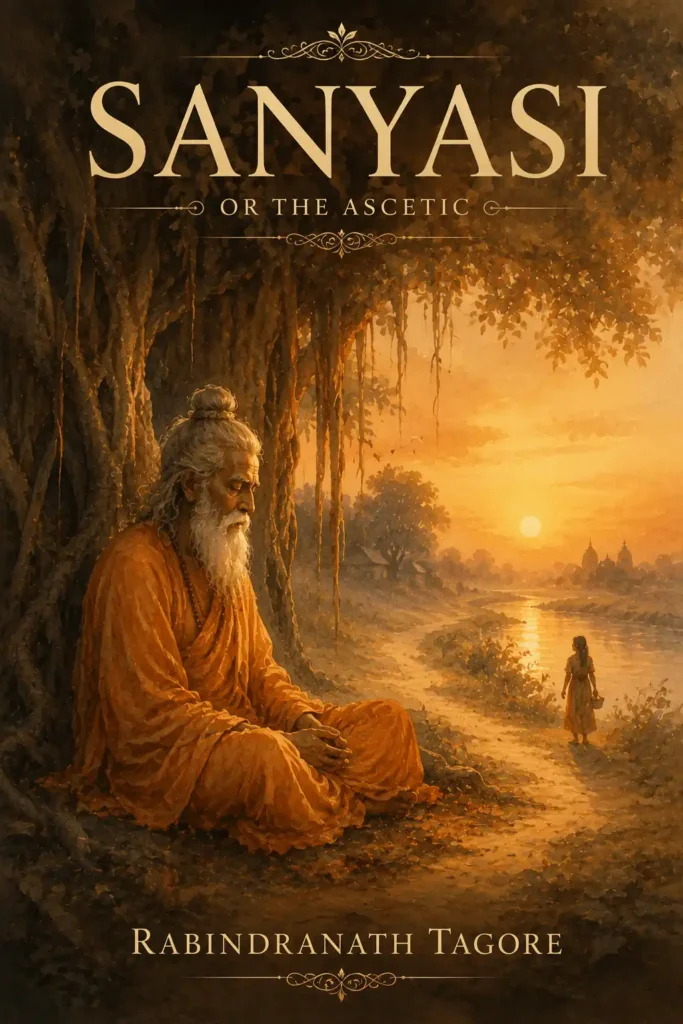 Book cover for Sanyasi or the Ascetic by Rabindranath Tagore, featuring a classic design for the renowned Bengali play.