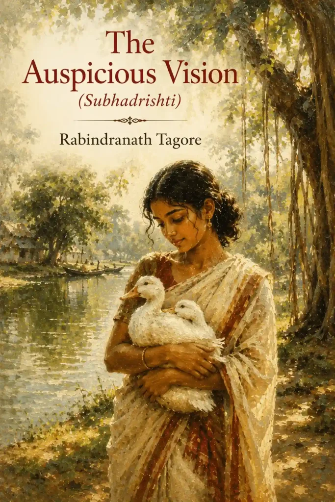 Book cover for The Auspicious Vision by Rabindranath Tagore, featuring a classic design for the renowned Bengali story.