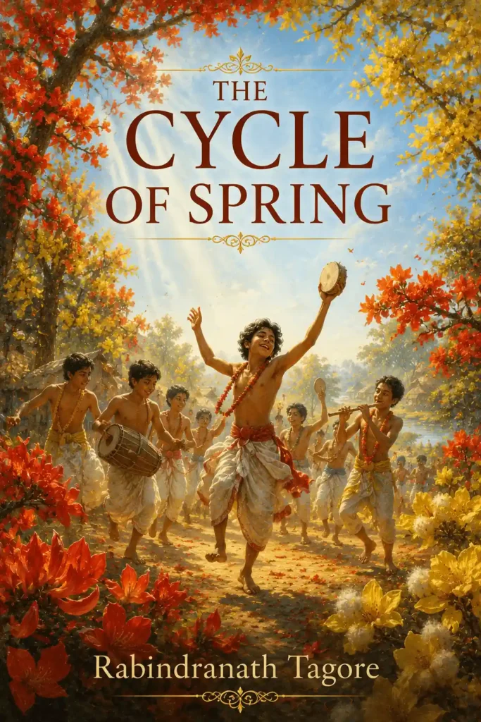 Book cover for The Cycle of Spring by Rabindranath Tagore, featuring a classic design for the renowned Bengali play.
