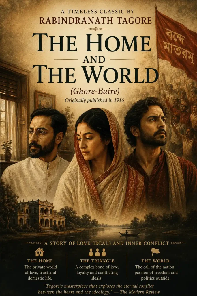 Book cover for The Home and the World free PDF by Rabindranath Tagore, featuring a classic design for the renowned Bengali novel.