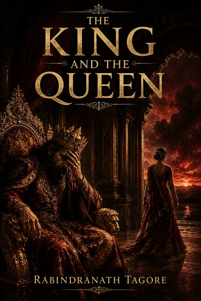 Book cover for The King and the Queen by Rabindranath Tagore, featuring a classic design for the renowned Bengali play.