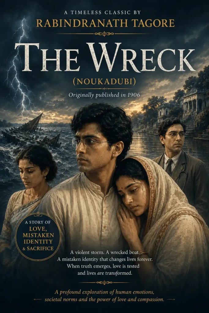Book cover for The Wreck by Rabindranath Tagore, featuring a classic design for the renowned Bengali novel.