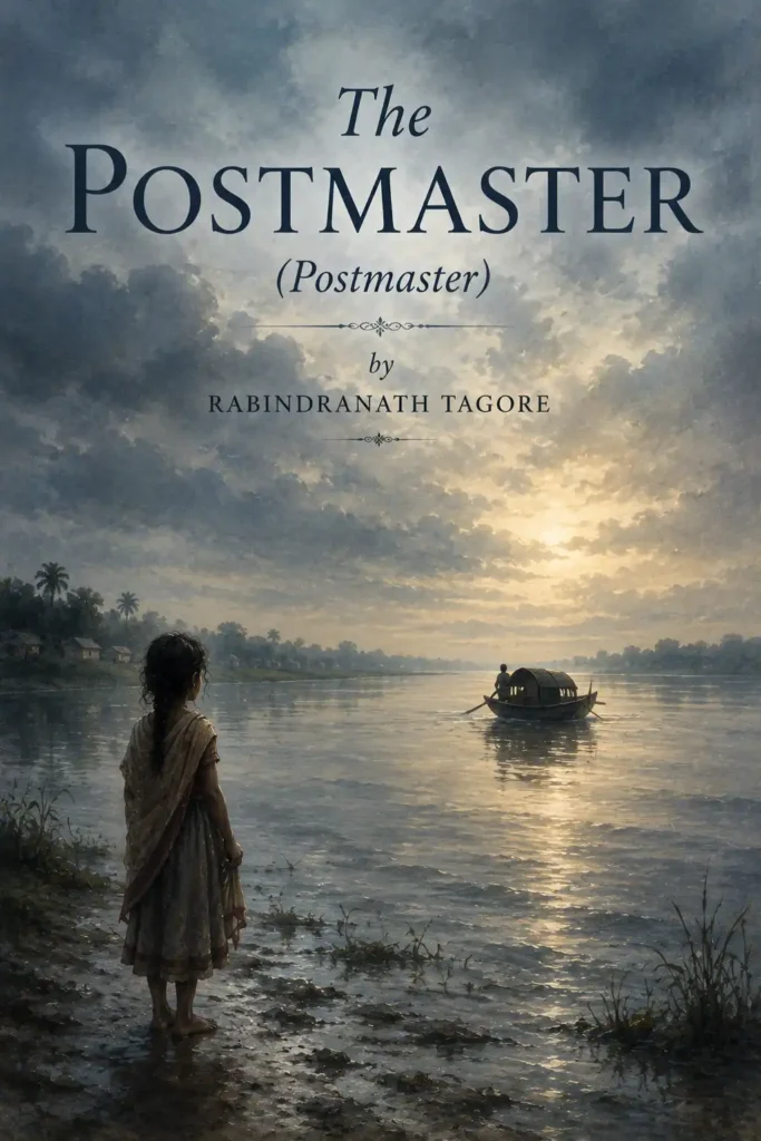 Book cover for The Postmaster by Rabindranath Tagore, featuring a classic design for the renowned Bengali short story.
