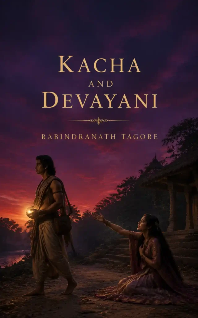 Book cover for Kacha and Devayani by Rabindranath Tagore, featuring a classic design for the renowned Bengali mythological work.