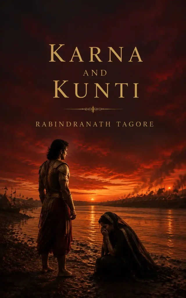 Book cover for Karna and Kunti by Rabindranath Tagore, featuring a classic design for the renowned Bengali mythological dialogue.
