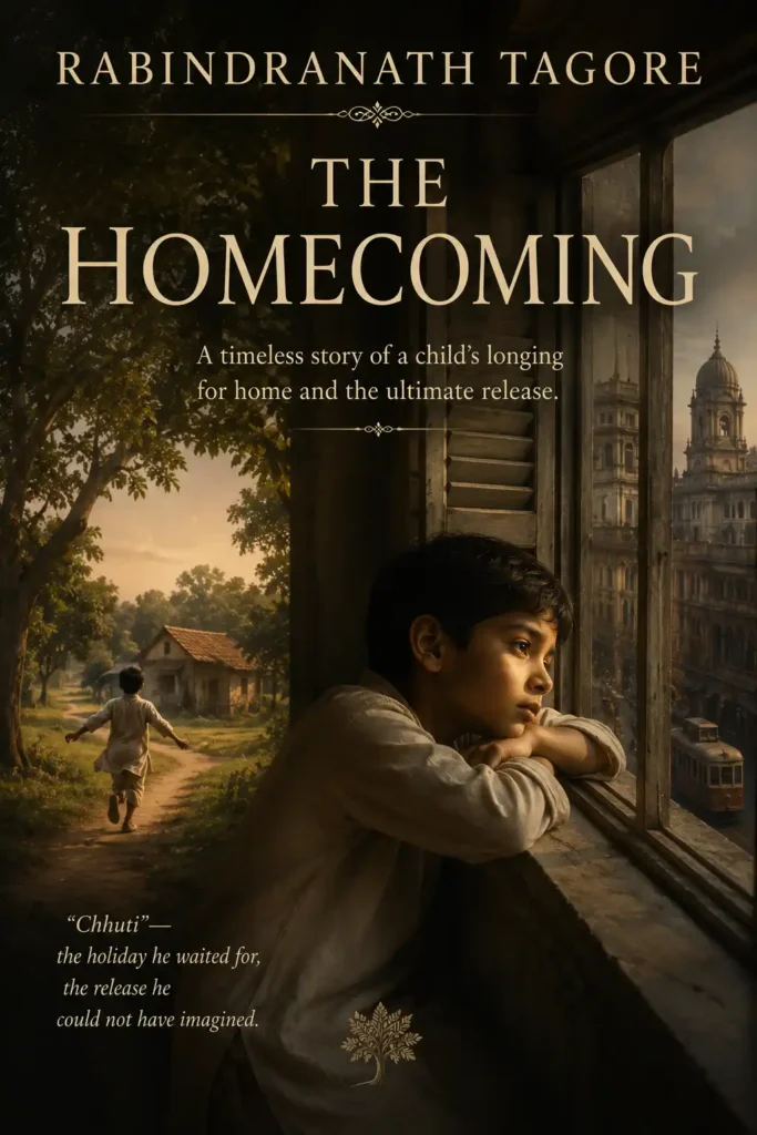 Book cover for The Home-coming by Rabindranath Tagore, featuring a classic design for the renowned Bengali short story.